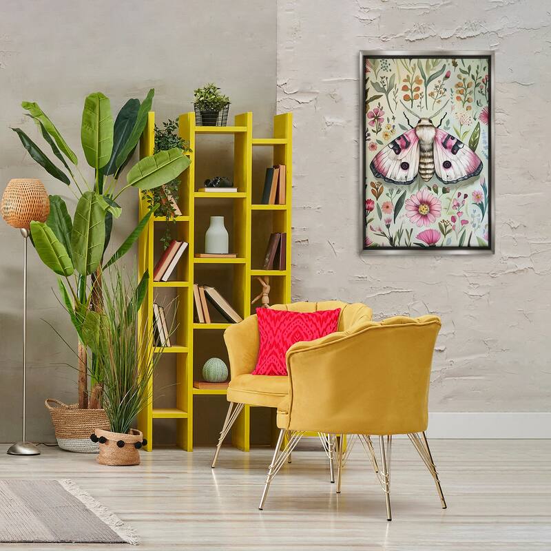 Stupell Moth over Floral Herbs Framed Floater Canvas Wall Art Design By The Dutch Lady