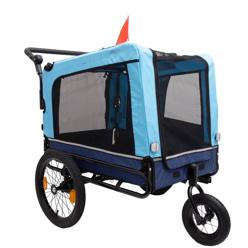 2-in-1 Bike Trailer & Push Cart for Pets, Detachable Bike Hitch & Push Handle Included, Non-Slip Floor, Holds Pets Up to 88 lbs