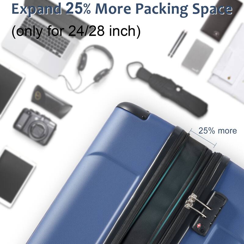 Luggage Sets 3 Piece, Expandable Hard shell ABS Suitcases with Double Spinner, Travel luggage Set with TSA Lock (20/24/28inch) - Blue