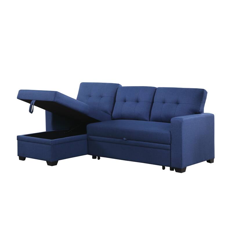 Upholstered Pull out Sectional Sofa with Chaise - Blue