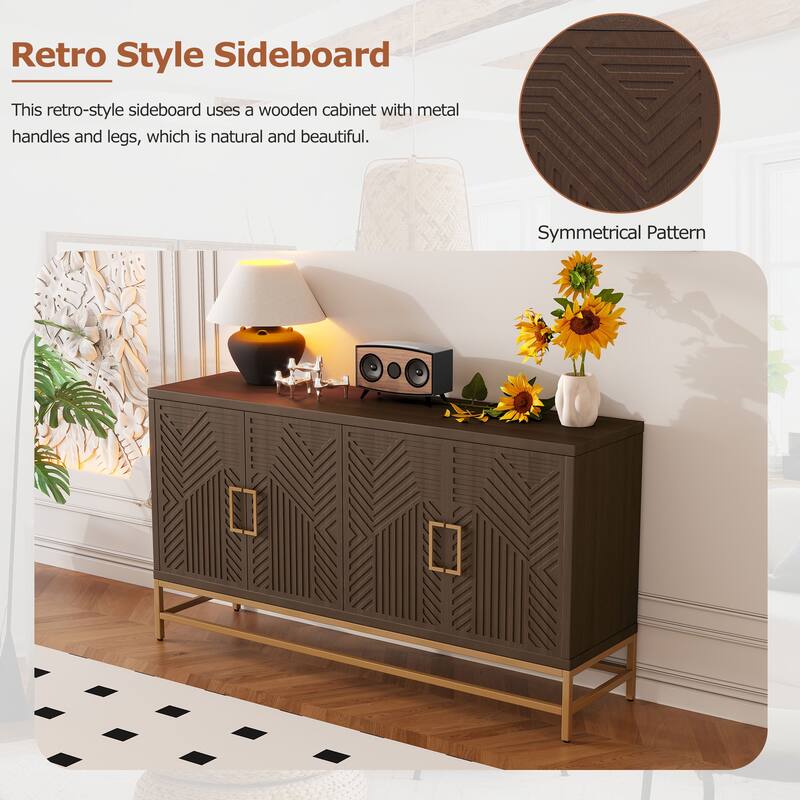 Rectangular Sideboard Entryway Cabinet with Adjustable Shelves & Metal Leg, Buffet Cabinet Console Table for Kitchen Living Room