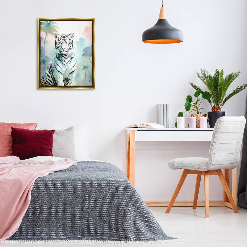 Stupell White Tiger in Jungle Framed Floater Canvas Wall Art Design By Kim Allen