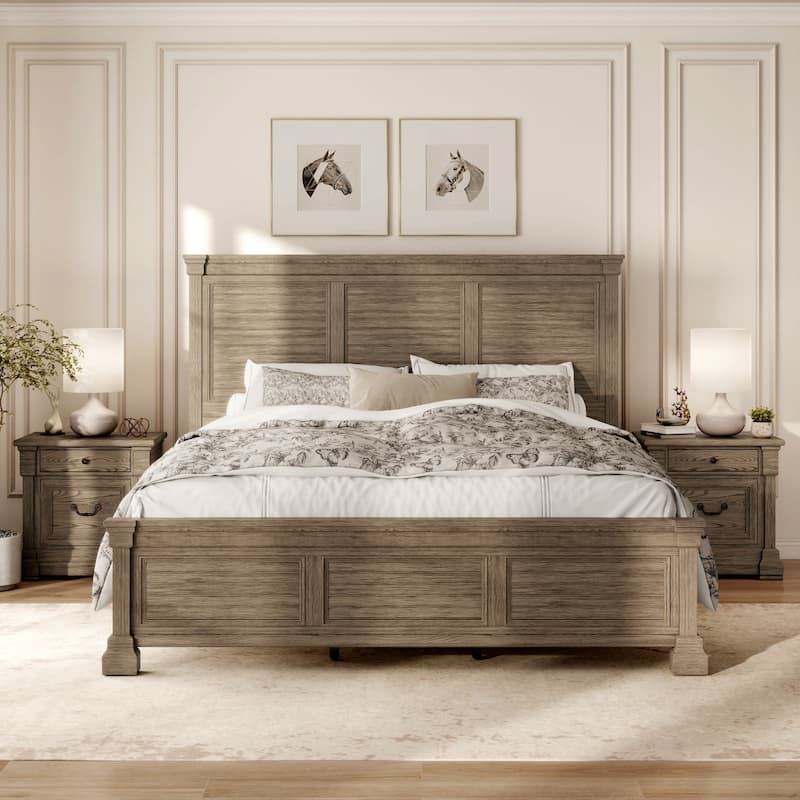 Furniture of America Wacine 3-Piece Weathered Grey Solid Wood Panel Bedroom Set