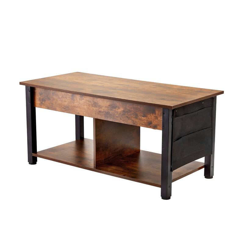 Lift Top Coffee Table with Storage, Drawers, Hidden Compartment, Shelf - 41.73 x 19.69 x 19.21 in