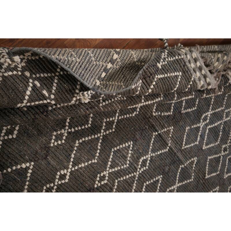 All-Over Geometric Moroccan Oriental Area Rug Handmade Wool Carpet - 7'10" x 10'1"