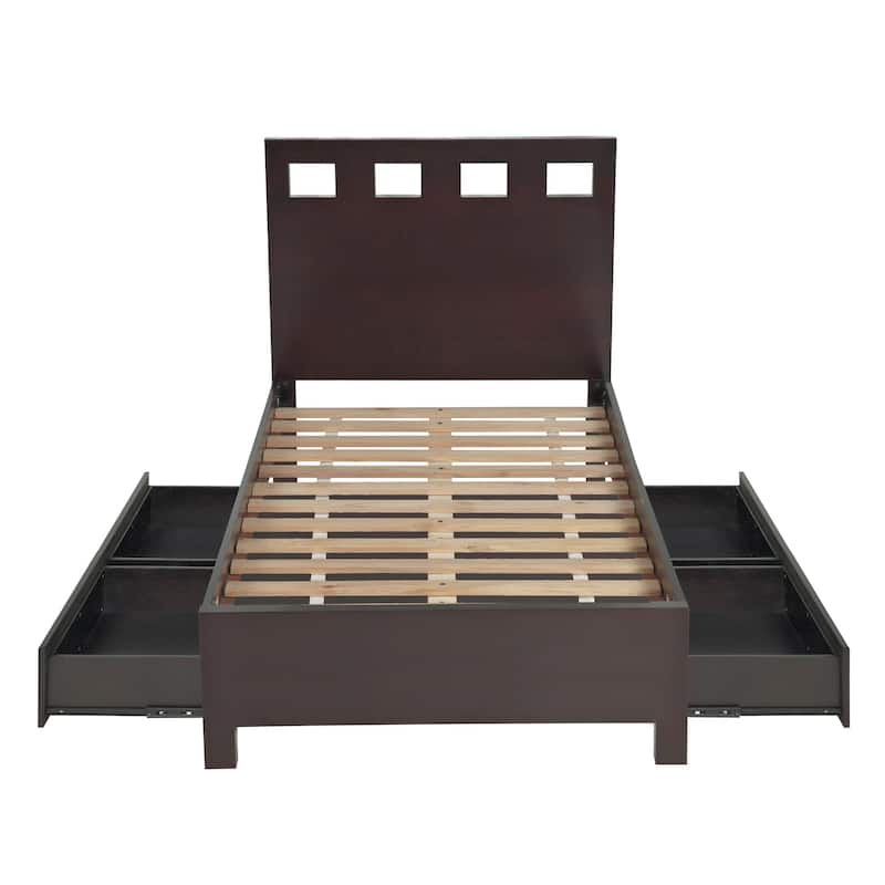 Yee California King Storage Bed, Espresso, 4 Drawers, Cut Out Headboard
