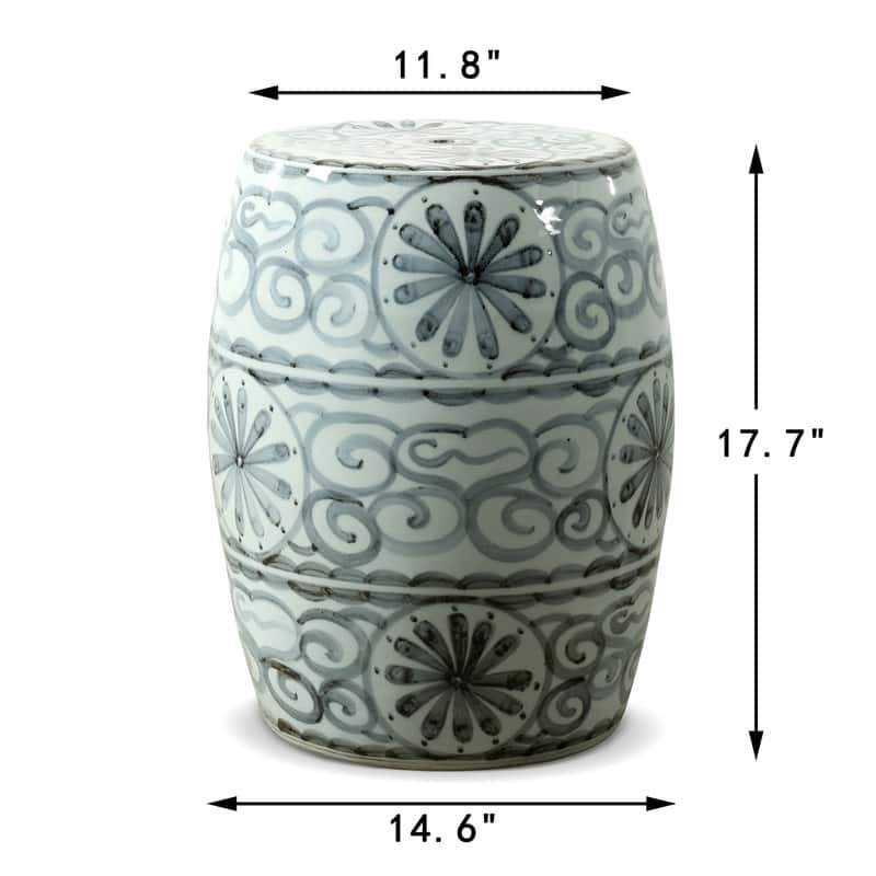 Approx. 17" High Soft Sky Blue Hand-Glazed Ceramic Garden Stool with Flower Motif