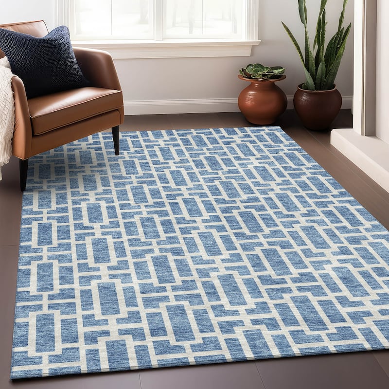 Premium Washable Super Soft Modern Geo Mayfield Rug - Denim - 10' x 14'