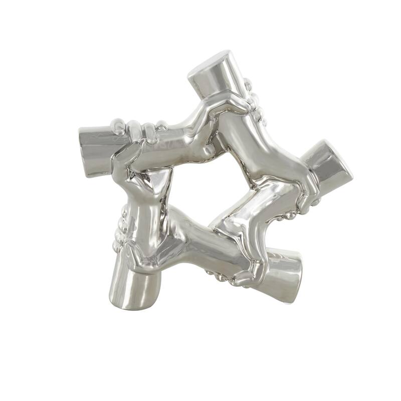 Silver Ceramic Gripping Hands Decorative Sculpture