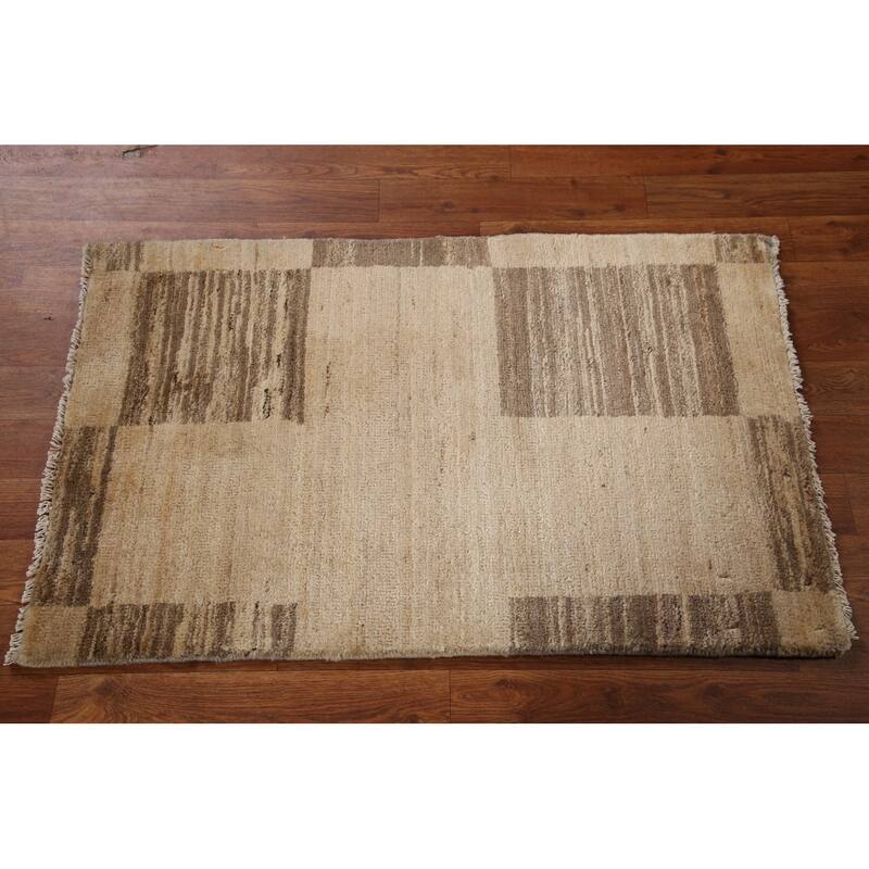 Hand Knotted Oriental 100% Wool Carpet Tribal Modern Beige & Ivories Gabbeh (kashkoli) Area Rug - 3' 2'' X 2' 0''