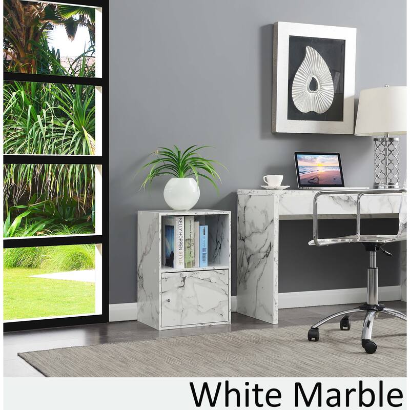 Convenience Concepts Xtra Storage 1 Door Cabinet with Shelf - White Faux Marble