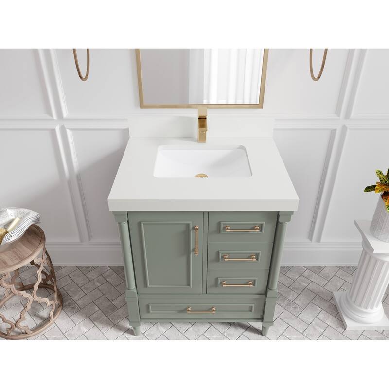 Willow Collections 30 in. W x 22 in. D Aberdeen Single Sink Bathroom Vanity with Countertop - 2" White Quartz - Evergreen
