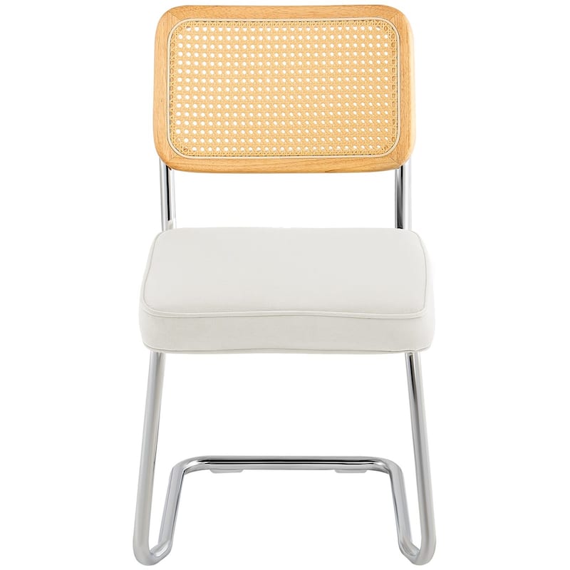 Rattan Dining Chairs Set of 4, Mid Century Modern Dining Chair, Upholstered Velvet Accent Chair with Rattan Back, Retro Dining