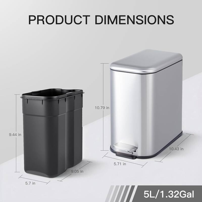 1.3 Gallons Trash Can, Step Garbage Can for Bathroom, Bedroom, Office, Kitchen