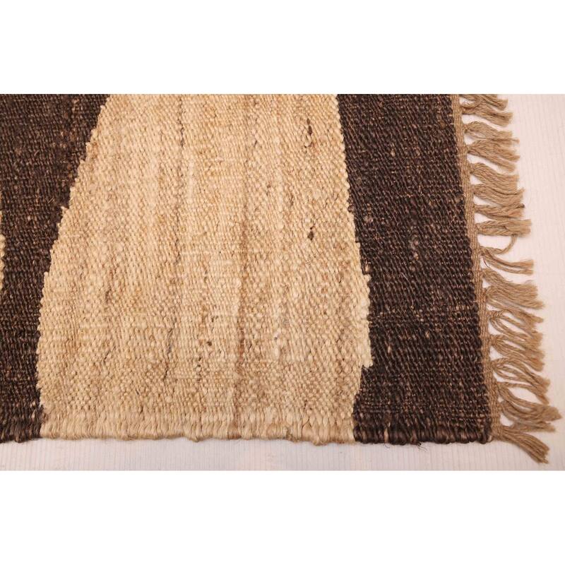 ECARPETGALLERY Flat-Weave Palas Denizli Dark Brown, Tan Jute Kilim - 5'2 x 8'0