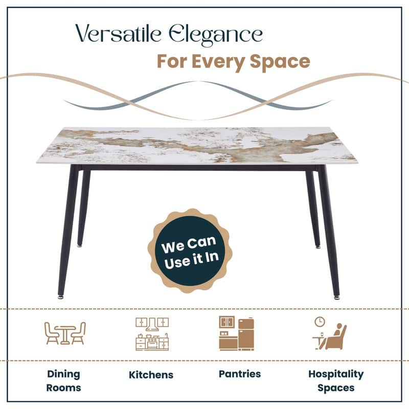 Zayle Rectangular Dining Table with Glass/Sintered Stone Tabletop in Steel