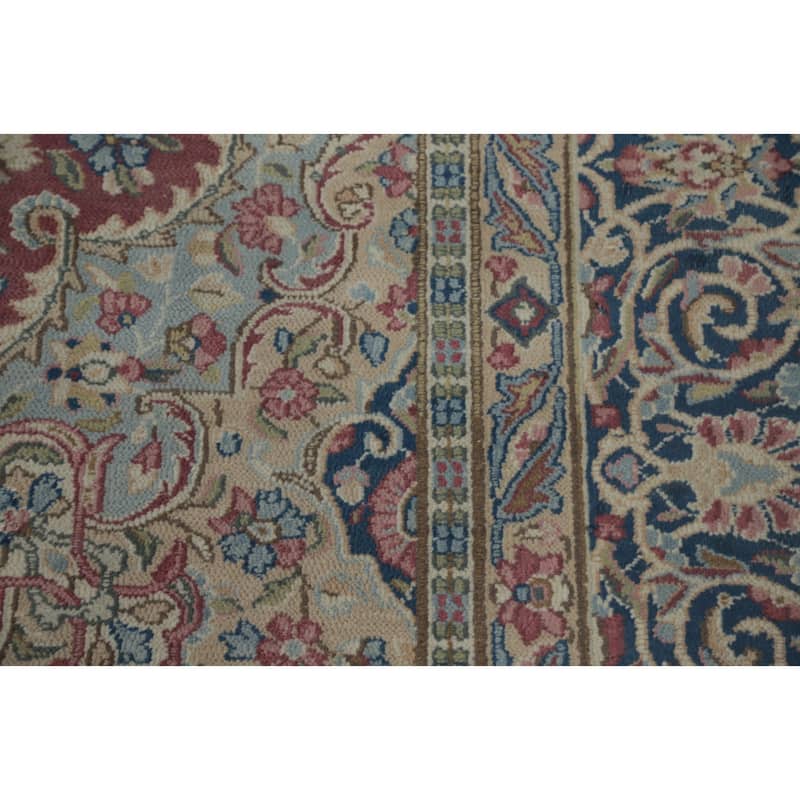 Hand Knotted Oriental 100% Wool Carpet Traditional Floral Pink Kerman Area Rug - 10' 9'' X 7' 10''