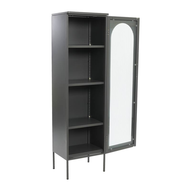 Solstice Metal Cabinet with 3 Adjustable Storage Shelves and Arched Glass Door