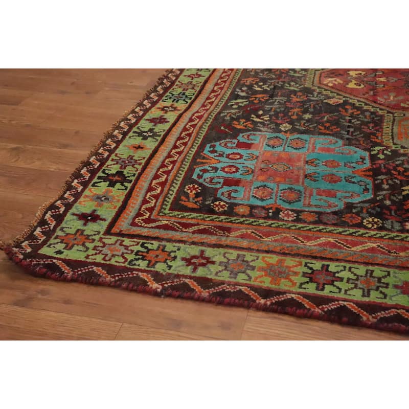 Hand Knotted Oriental 100% Wool Carpet Traditional Medallion Red Shiraz Area Rug - 8' 2'' X 5' 3''