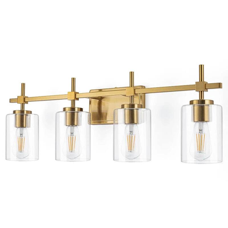 Jasper Gold Traditional Clear Glass 4-Light Bathroom Vanity Light