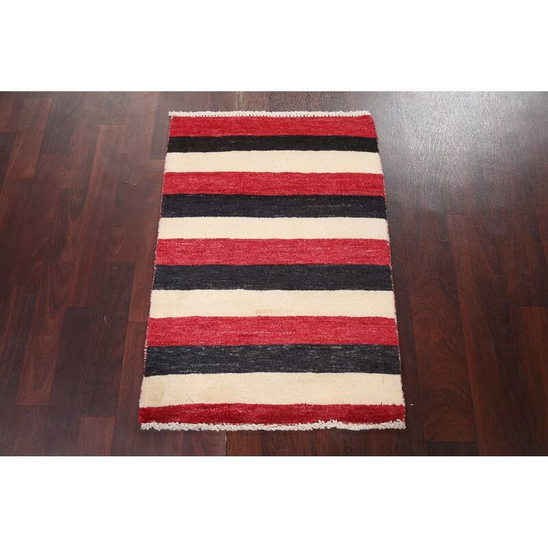 Contemporary Wool Striped Gabbeh Kashkoli Area Rug Hand-knotted Carpet - 2'1" x 3'0"