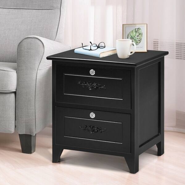 Shop Costway Solid Wood Elegant Nightstand W 2 Locking Drawer End Table Overstock 21443700
