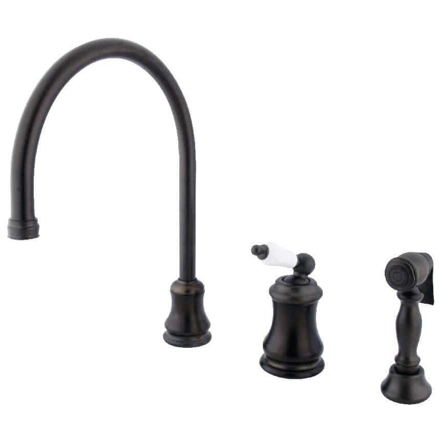 Kingston Brass Restoration Gooseneck Kitchen Faucet with Porcelain