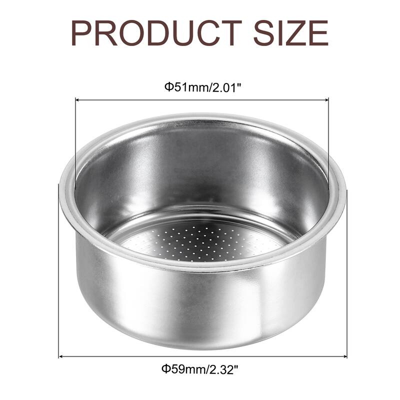 51mm Coffee Filter Basket, 2-Cup Stainless Steel Espresso Coffee Machine Bowl - Silver - Silver