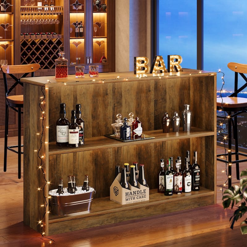 2-Tier Home Bar Unit Bar Cabinet Height Pub Table - 41.34" D x 63" W x 15.75" H