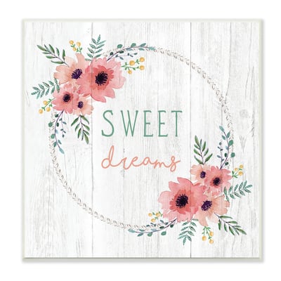 Stupell Sweet Dreams Sentiments Blushing Pink Poppy Wreath Wood Wall Art,12 x 12