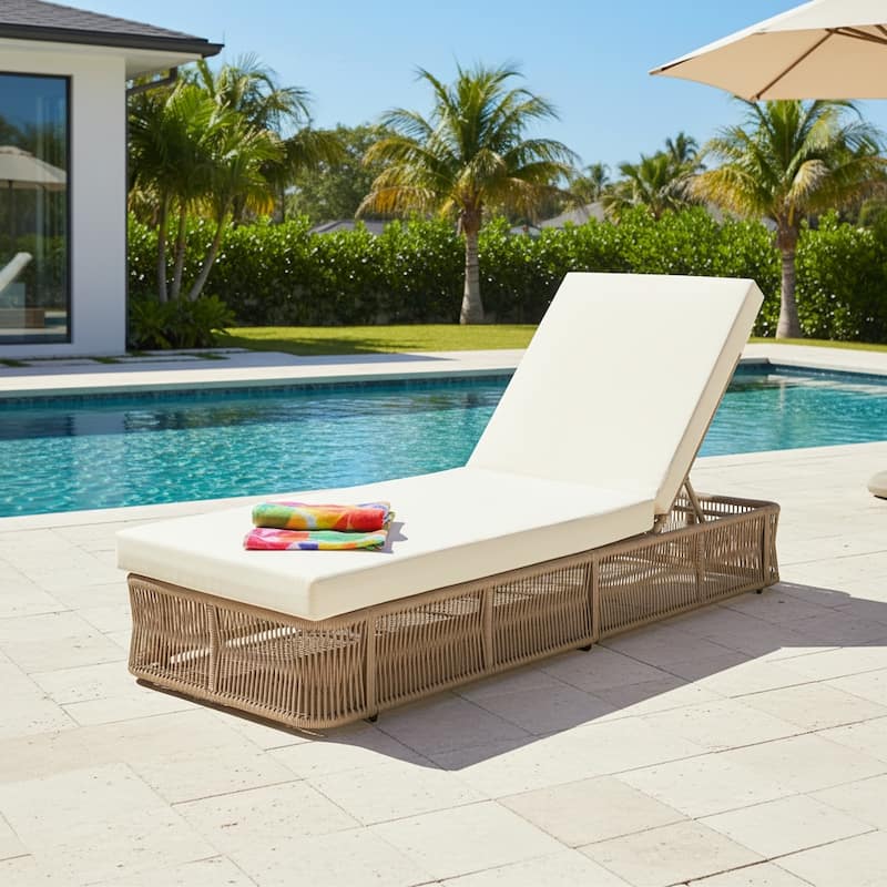 Christopher Knight Home - Solara Outdoor Adjustable Rope Base Sunlounge with Beige and White