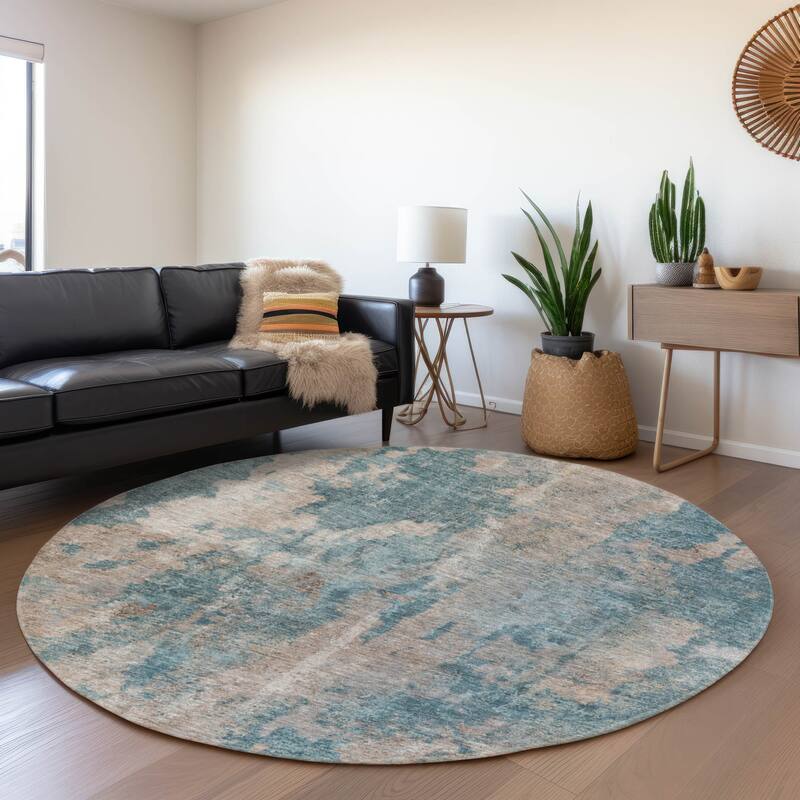 Premium Washable Super Soft Abstract Contemporary Mayfield Rug - Teal - 8' x 8'