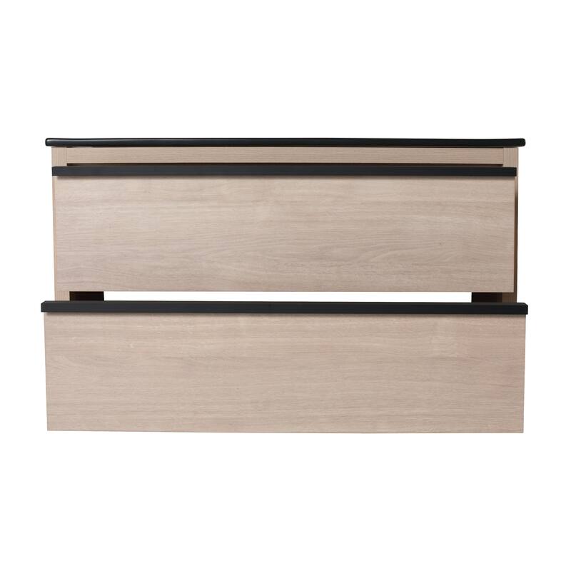 Wall-Mounted Plywood Bathroom Vanity Set in Plain Light Oak with Integrated Sink