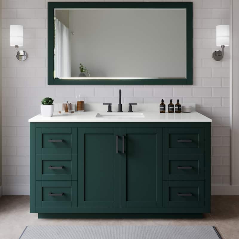 Wyndham Collection WCF292966S-QTZ-US3M58 Miranda 66" Free Standing - Green / White Quartz Top / Matte Black Hardware