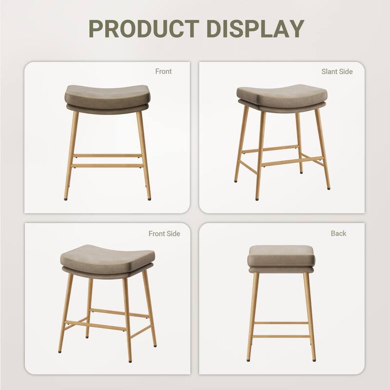 RENEWLINE Metal Bar Stools, 24 Inch Backless Counter Height Stools（Set of 2/3/4/6） with PU Leather Seat & Footrest