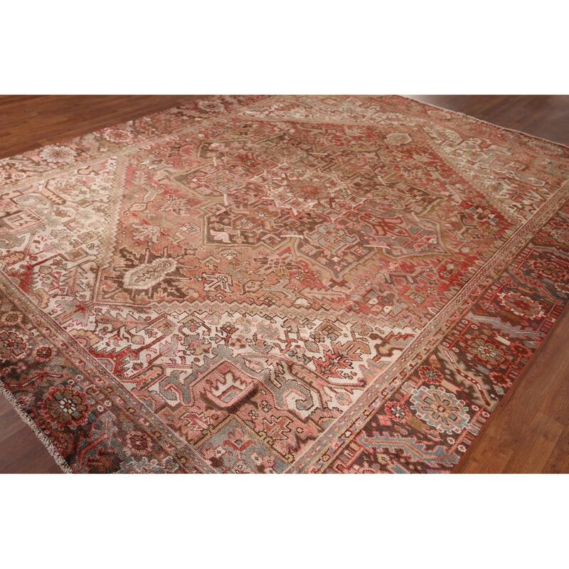 Heriz Persian Antique Area Rug Handmade Orange Wool Carpet - 8'7"x 10'11"