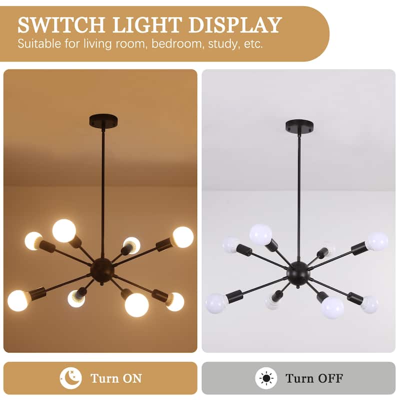 8-Light Mid Century Modern Linear Sputnik Chandelier for Bedroom Living Room Dining Room Kitchen Foyer - N/A