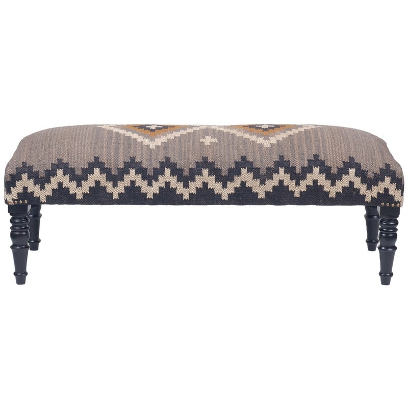 Handmade Kilim Upholstered Wooden Bench (India) - 48" W x 16" L x 18" H