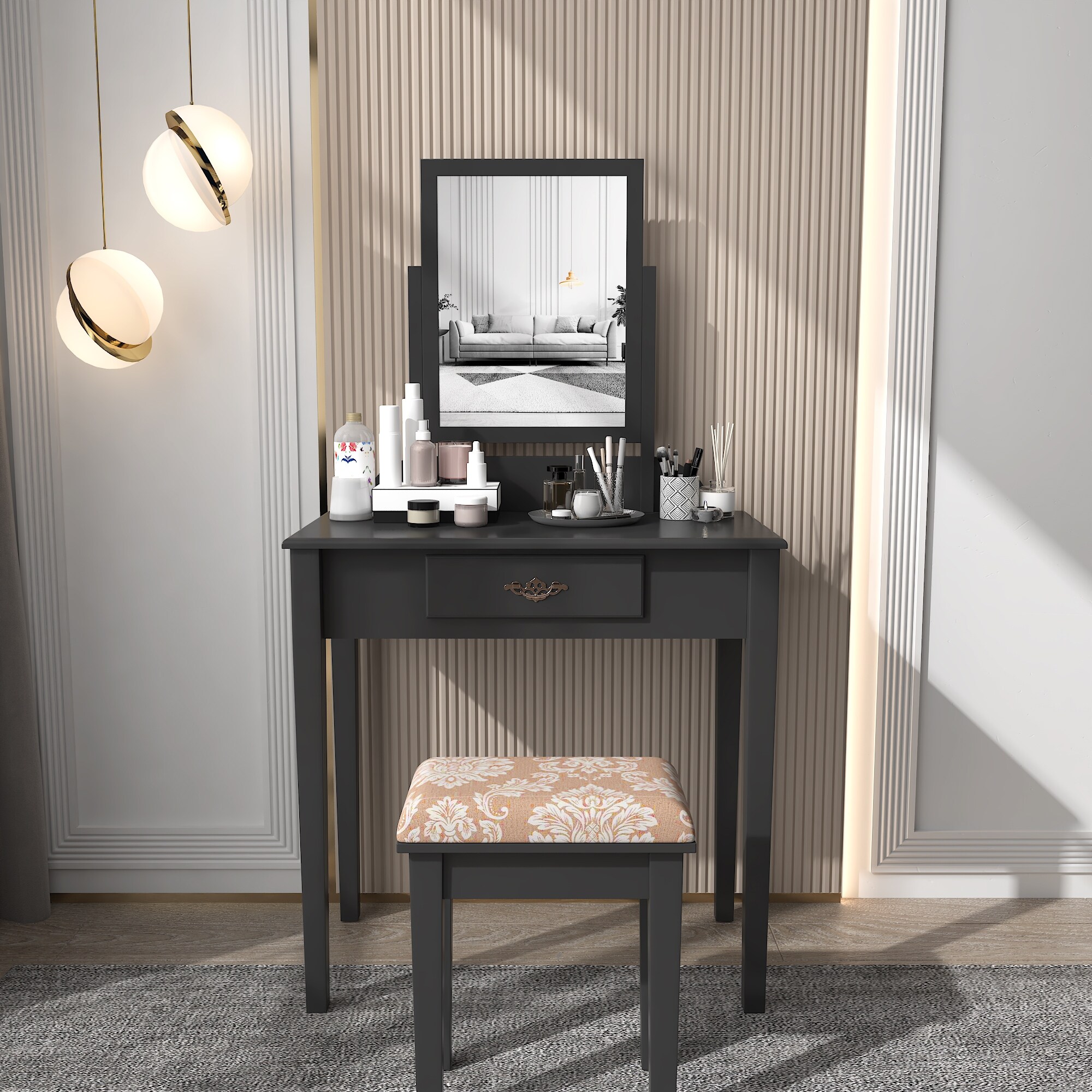 Wooden outlet makeup vanity