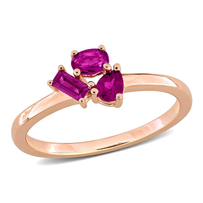 Miadora Multi-Gem Three Stone Cluster Ring Sterling Silver - 6 - Red