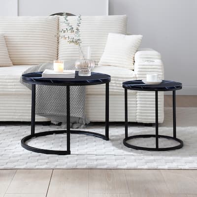 Modern Nesting Tables - Black Marble Round Set, Industrial Style