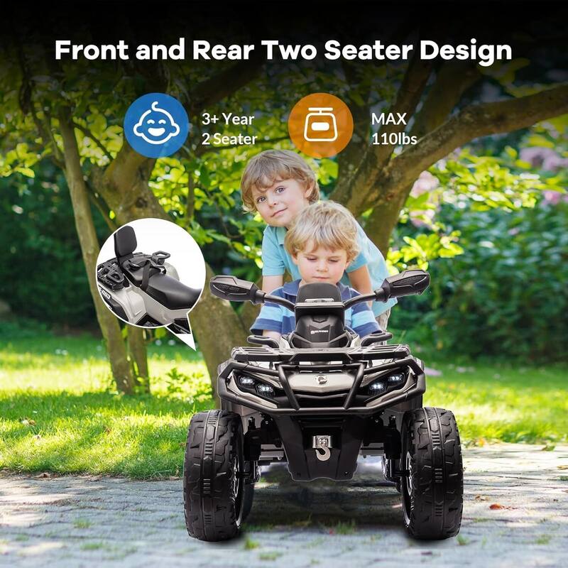 12V Kids 2 Seater Ride On Toy Car, Electric ATV Vehicles for Kids Best Gift