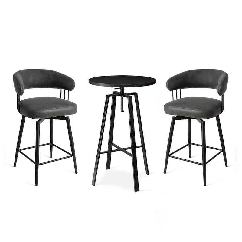 Glitzhome Modern 3-Piece Wooden Swivel Bar Stools & Height Adjustable Pub Table Set