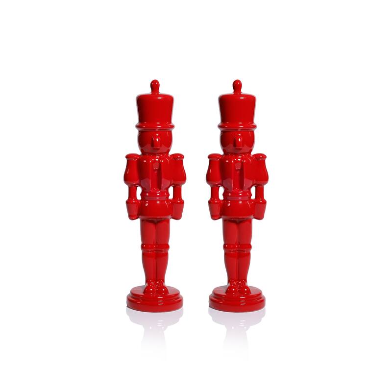 Hartwin Ceramic Red Nutcracker Figurines, Holiday Tabletop Décor, 2-Piece Set