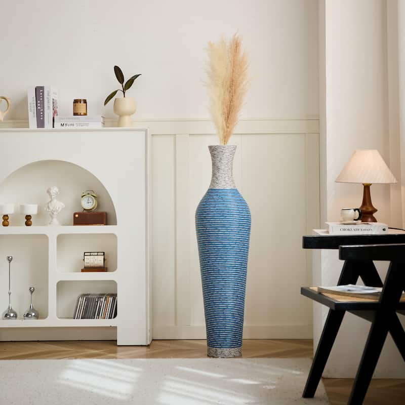 39-Inch Tall Standing Designer Floor Vase-Durable Artificial Rattan - Elegant Two-Tone Dark Brown Finish-Ideal Decor Accent
