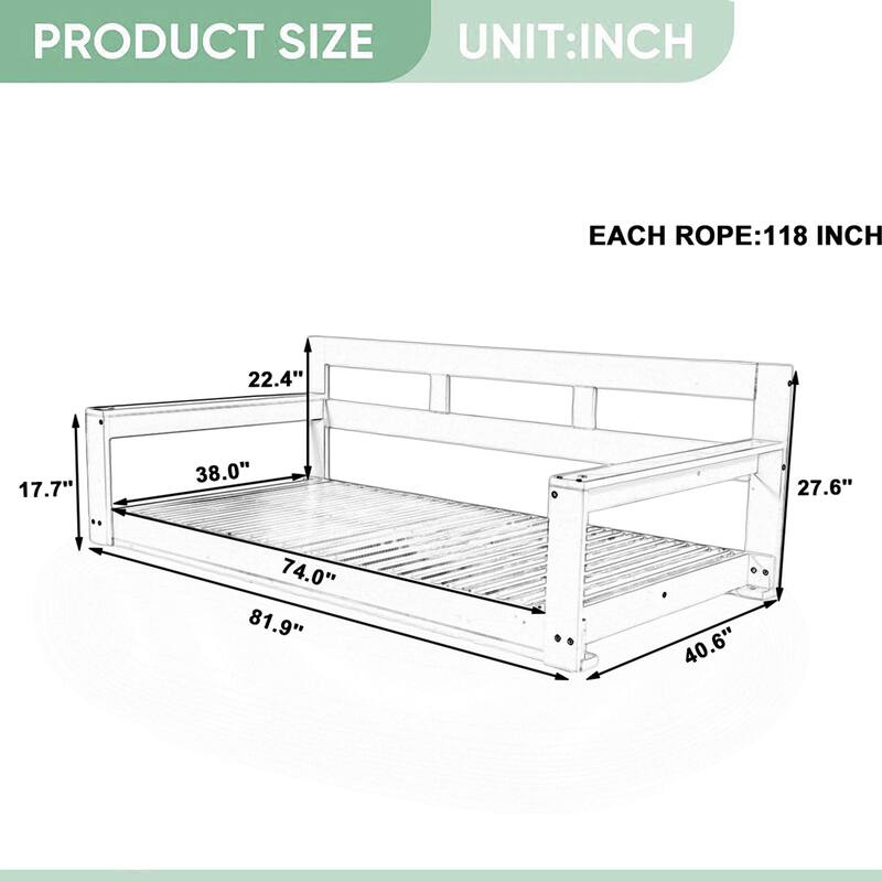 Rustic Elegance Acacia Wood Swing Bed, Farmhouse Daybed with 4 Stylish Colors & 350lb Capacity