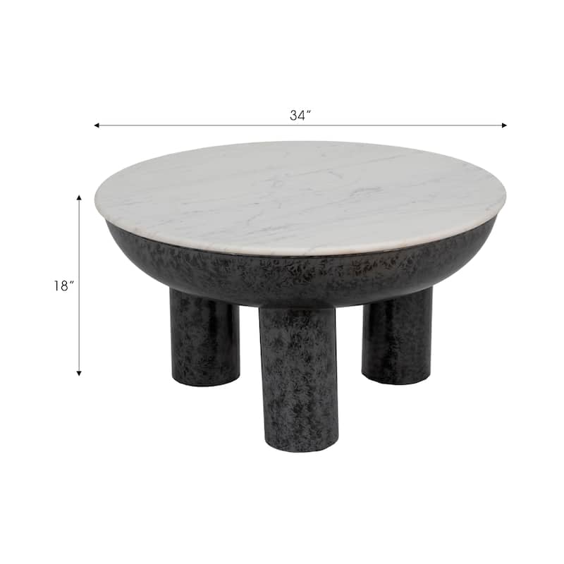 Sagebrook Home Chunky Leg Coffee Table Marble Top, White/Black