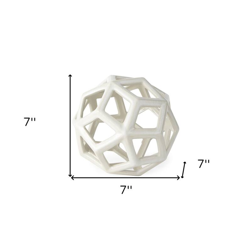 HomeRoots 7" White Ceramic Decorative Orb Tabletop Sculpture - 7"W x 7"D x 7"H