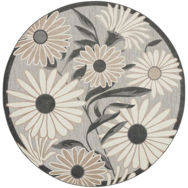 Allot Botanic Elegance Sun-Resistant Colors Trendy Modern Round Outdoor Rug - 8' Round