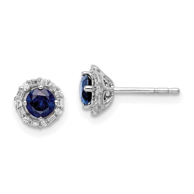 Curata 14k White Gold Diamond and Sapphire Earrings - 5x5mm Wide